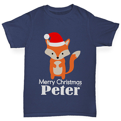 Santa Hat Fox Personalised Boy's T-Shirt