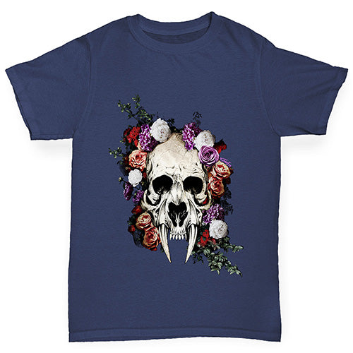 Sabretooth Skull Flowers Girl's T-Shirt