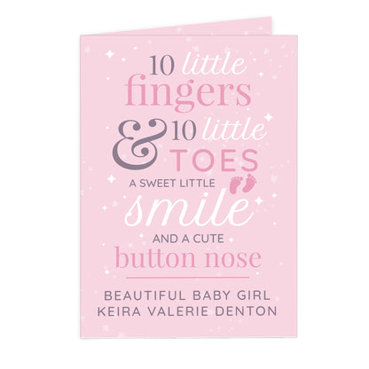 Personalised '10 Little Fingers' Pink Baby Card