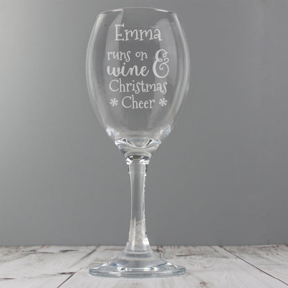 Personalised Runs On Wine & Christmas Cheer Wine Glass