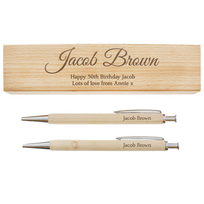 Personalised Any Message Wooden Pen & Pencil Box Set