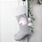 Personalised Christmas Unicorn Luxury Silver Grey Stocking
