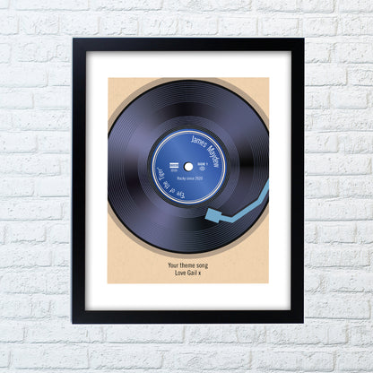 Personalised Retro Vinyl Black Framed Print