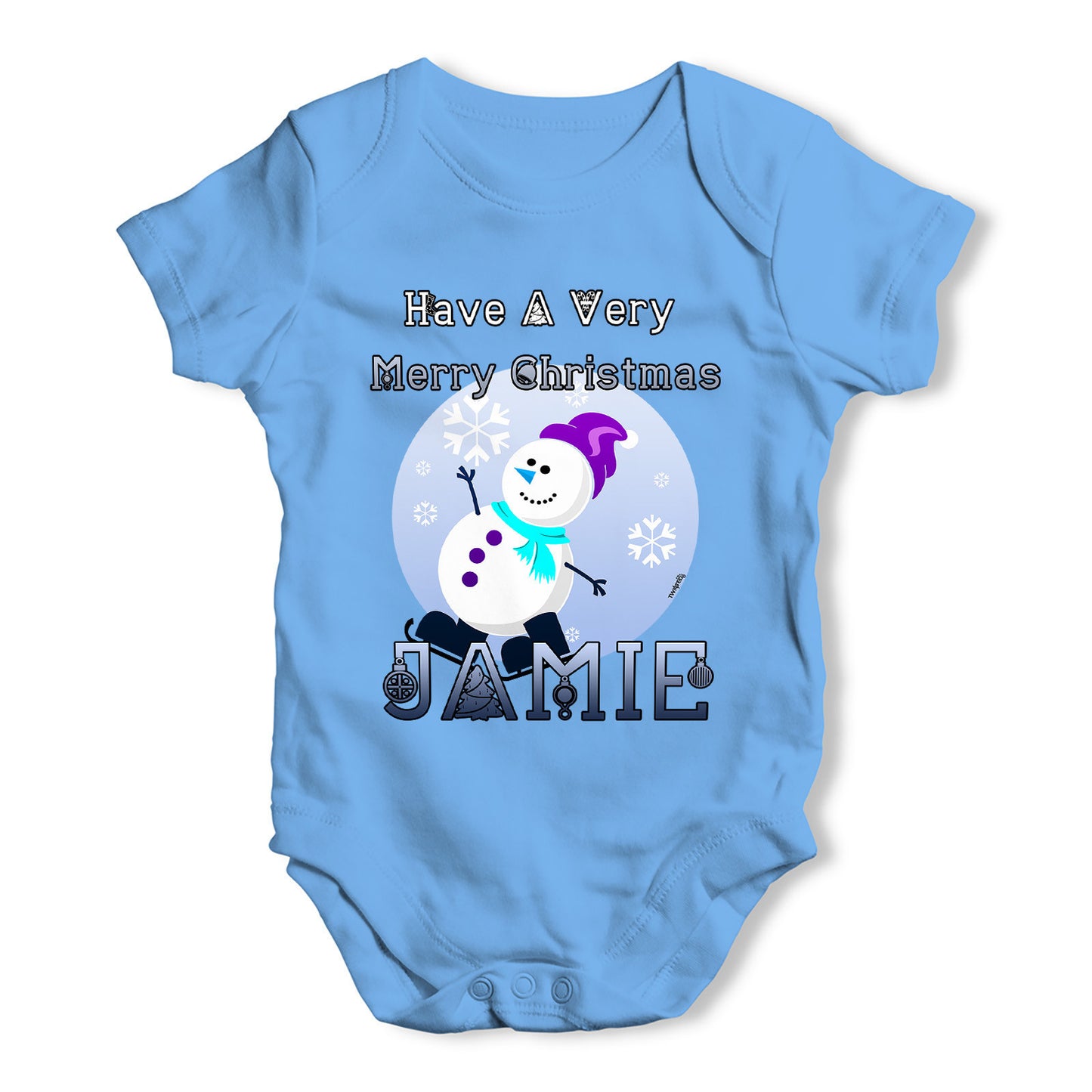 Personalised Christmas Snowman Baby Grow Bodysuit