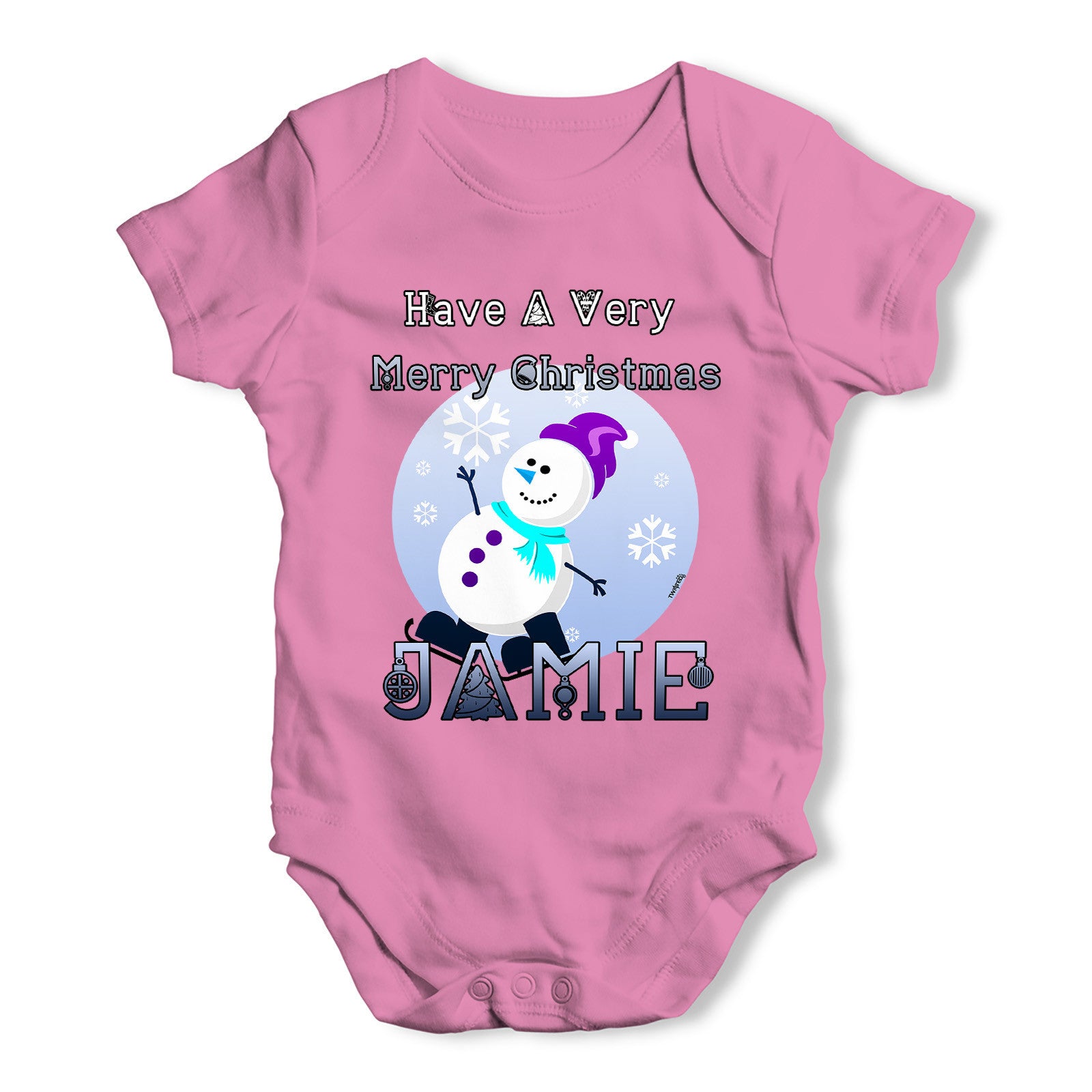 Personalised Christmas Snowman Baby Grow Bodysuit