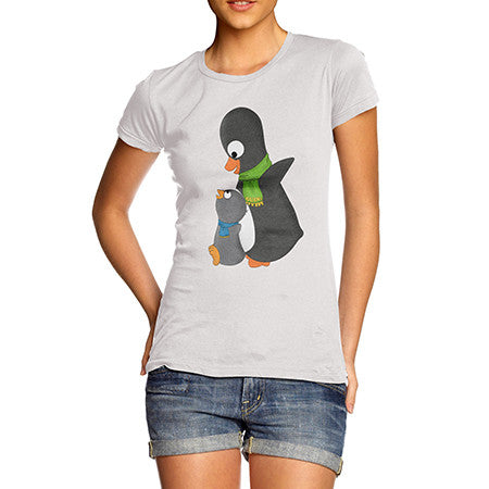 Womens Guin Mom And Baby Scarf T-Shirt