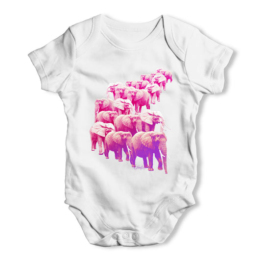 Pink Elephants On Parade Baby Grow Bodysuit