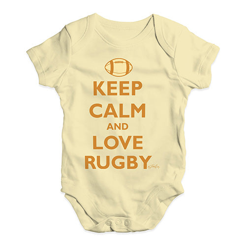 Baby Grow Baby Romper Keep Calm and Love Rugby Baby Unisex Baby Grow Bodysuit 6-12 Months Lemon