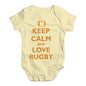 Baby Grow Baby Romper Keep Calm and Love Rugby Baby Unisex Baby Grow Bodysuit 6-12 Months Lemon