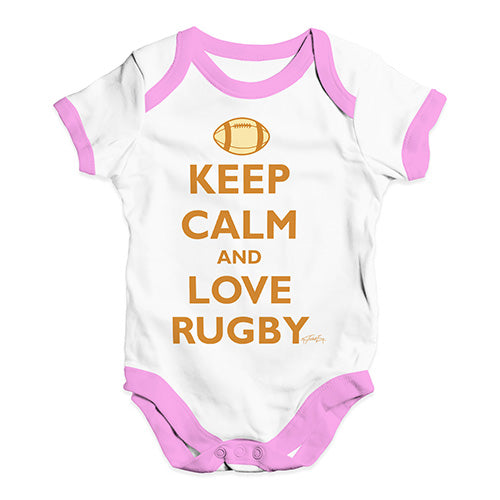 Baby Boy Clothes Keep Calm and Love Rugby Baby Unisex Baby Grow Bodysuit 0-3 Months White Pink Trim