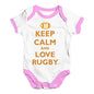 Baby Boy Clothes Keep Calm and Love Rugby Baby Unisex Baby Grow Bodysuit 0-3 Months White Pink Trim