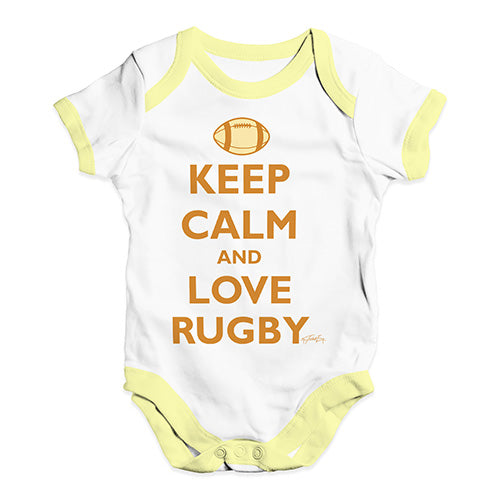 Baby Onesies Keep Calm and Love Rugby Baby Unisex Baby Grow Bodysuit 3-6 Months White Yellow Trim