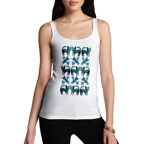 Women's Black Kitty and Bats Tank Top