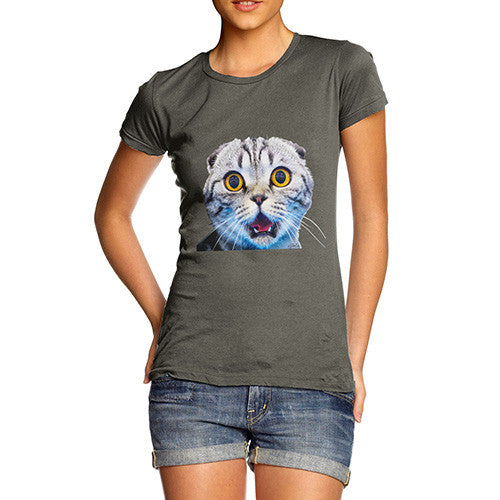 Women's Funny Surprised Cat T-Shirt