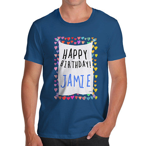 Men's Personalised Happy Birthday! Birds & Hearts T-Shirt