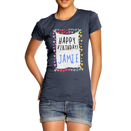 Women's Personalised Happy Birthday! Birds & Hearts T-Shirt