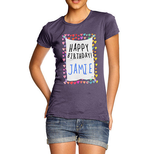 Women's Personalised Happy Birthday! Birds & Hearts T-Shirt