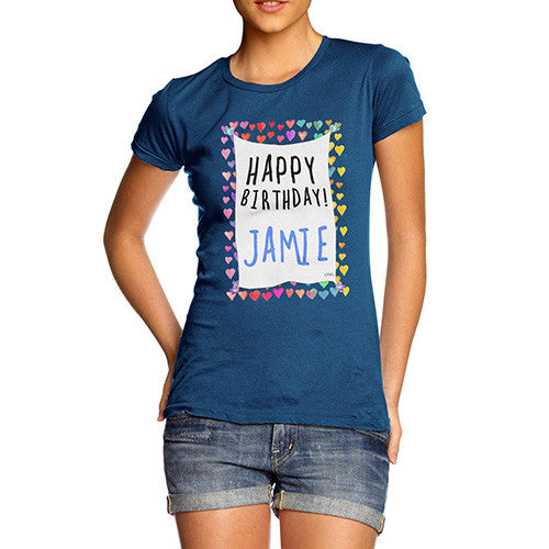 Women's Personalised Happy Birthday! Birds & Hearts T-Shirt