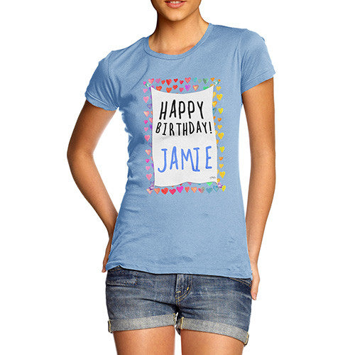Women's Personalised Happy Birthday! Birds & Hearts T-Shirt