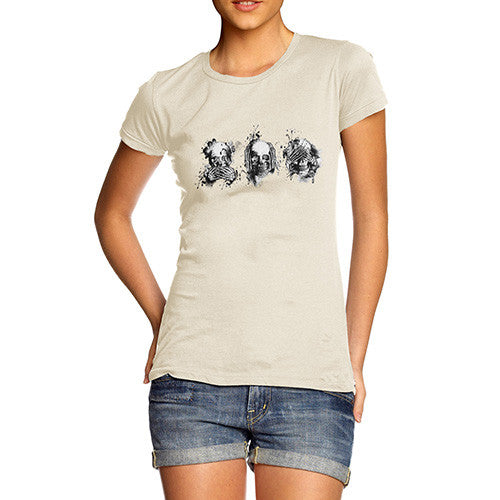 Women's Speak No Evil, See No Evil, Hear No Evil Skulls T-Shirt