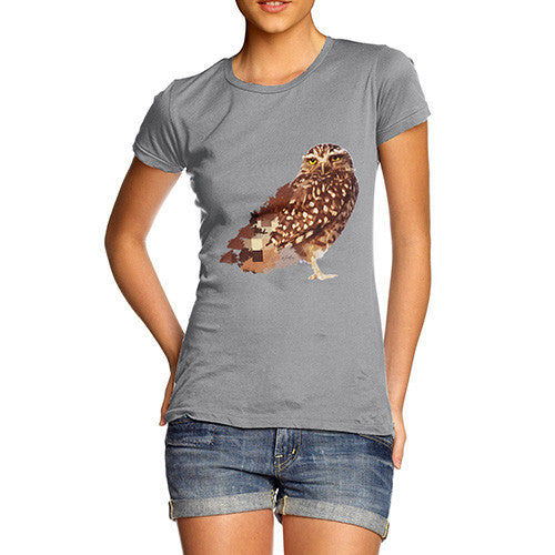Women's Watercolour Pixel Little Owl T-Shirt