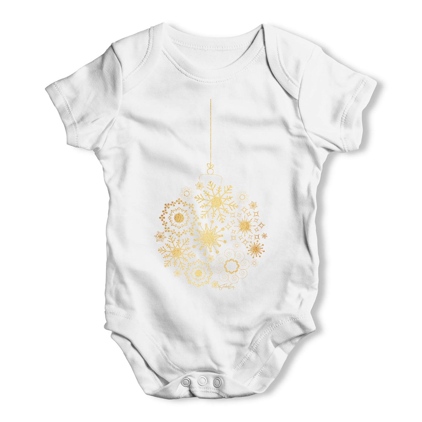 Golden Snowflake Bauble Baby Grow Bodysuit