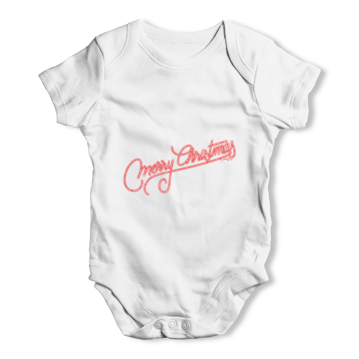 Merry Christmas Red Glitter Baby Grow Bodysuit