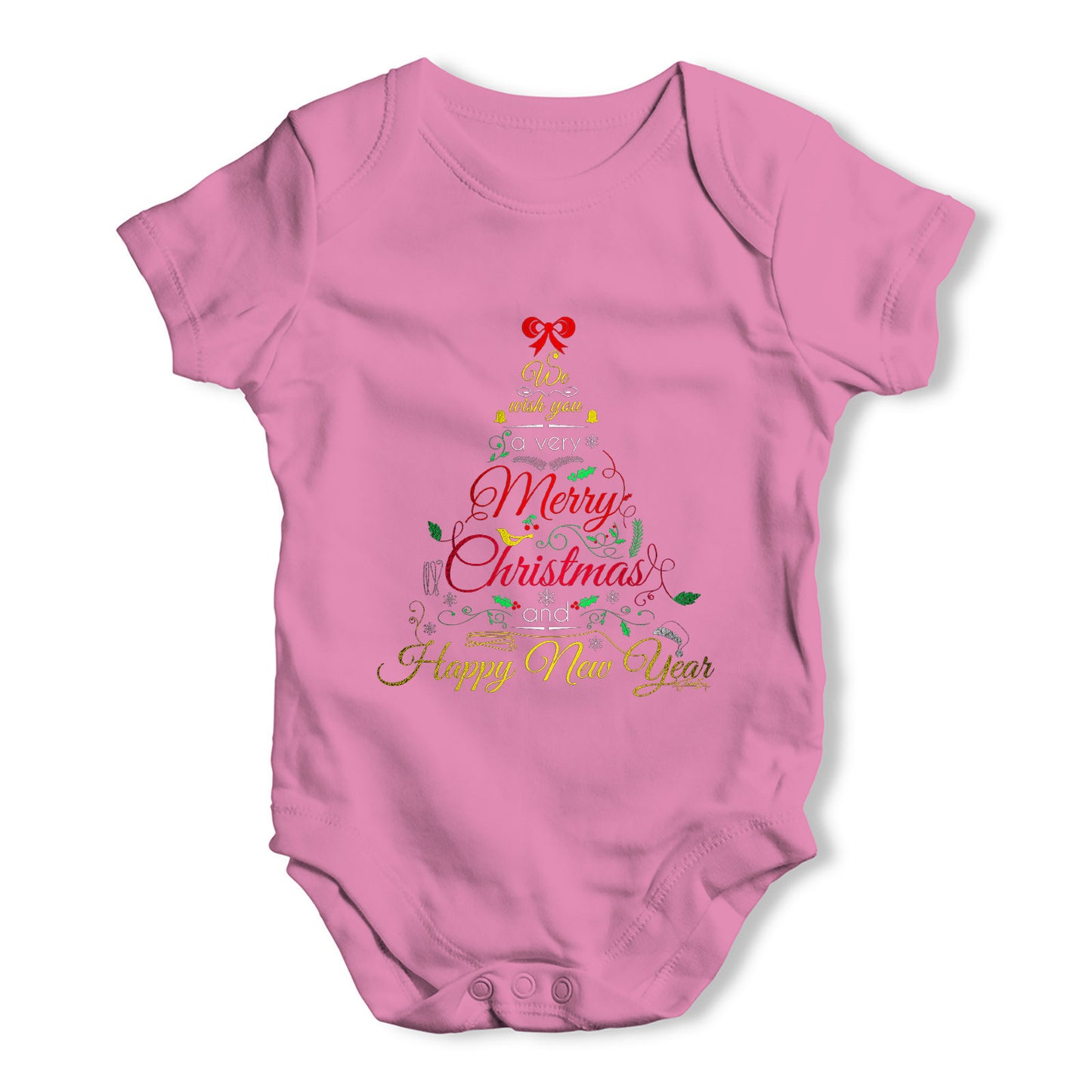 Merry Christmas & A Happy New Year Tree Baby Grow Bodysuit