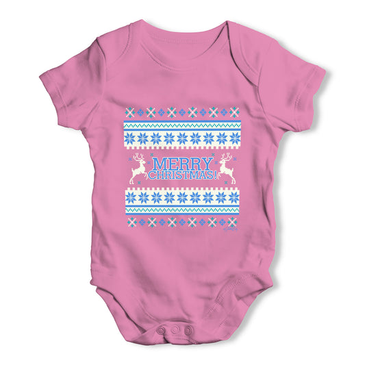 Merry Christmas Knitted Jumper Baby Grow Bodysuit