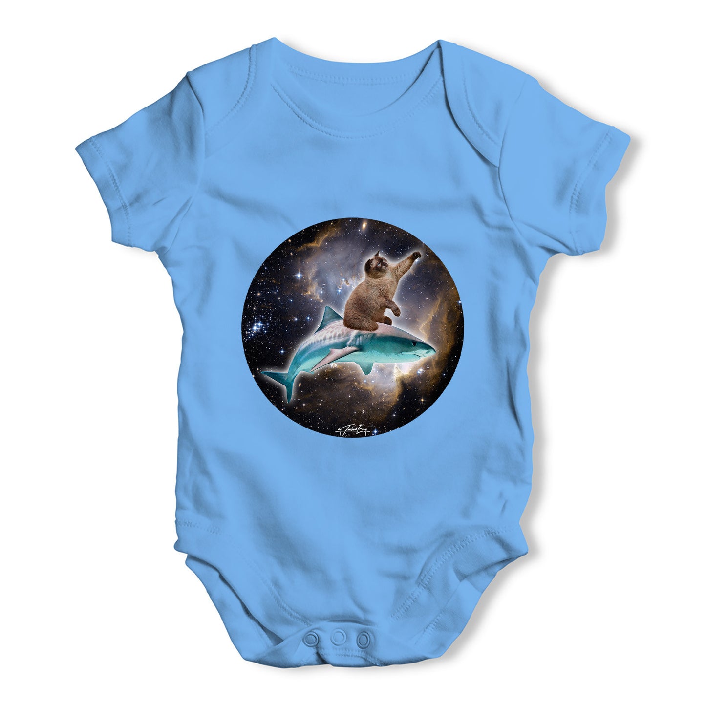 Cat Riding A Shark In Space Baby Grow Bodysuit