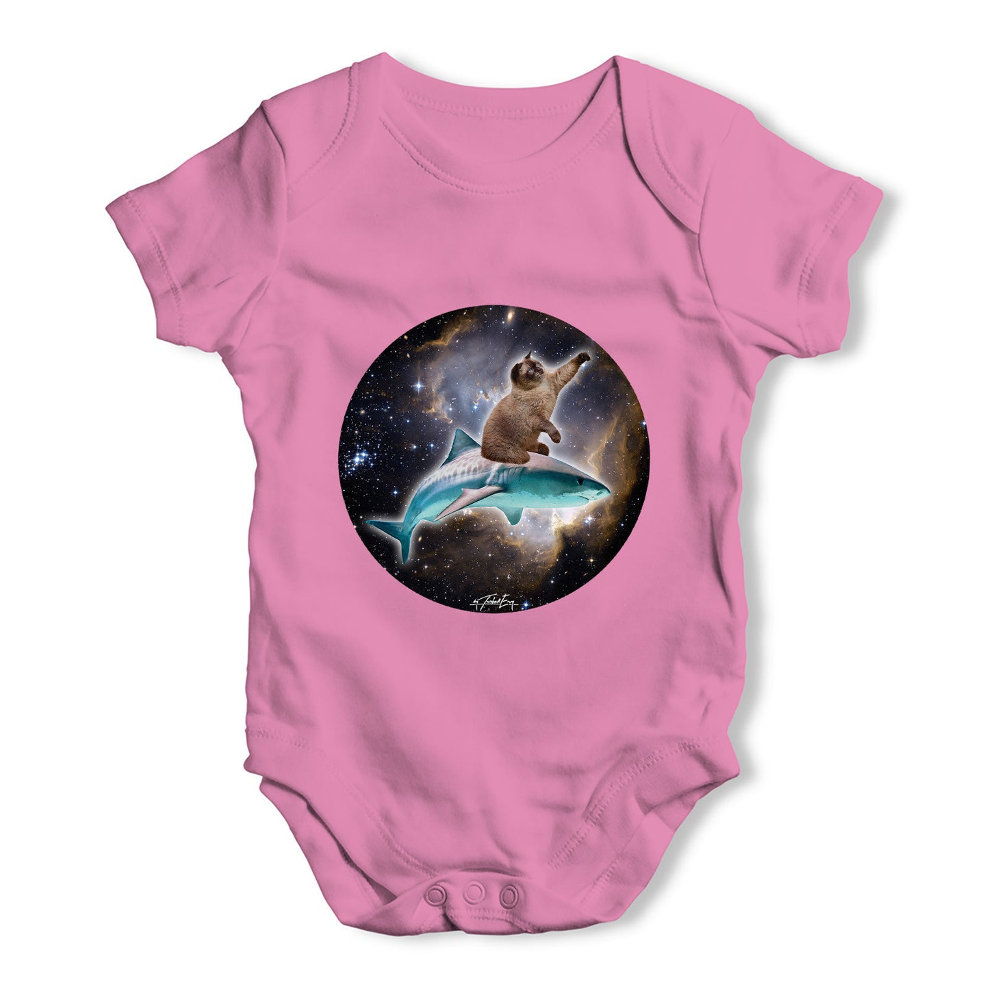 Cat Riding A Shark In Space Baby Grow Bodysuit