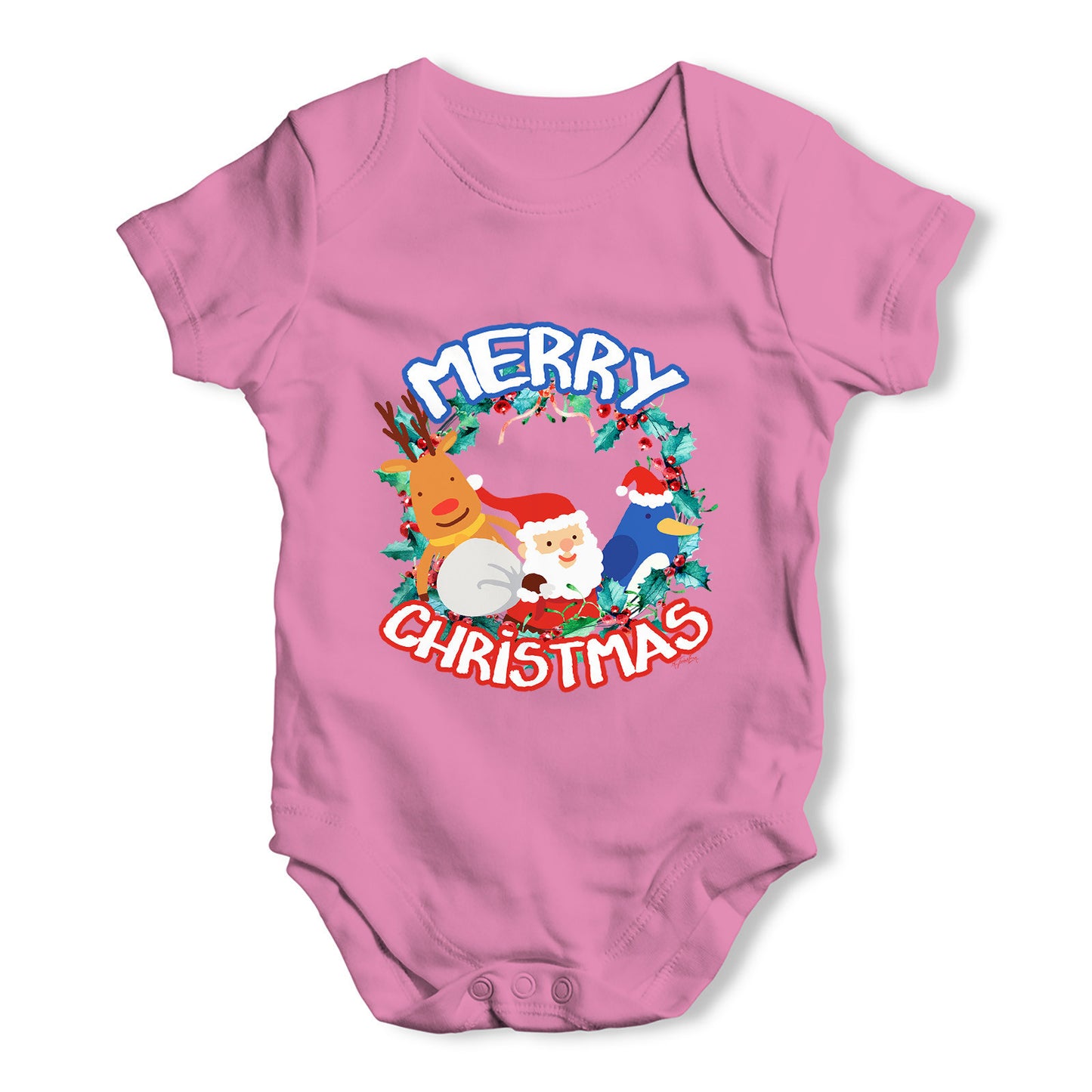 Merry Christmas Wreath Baby Grow Bodysuit