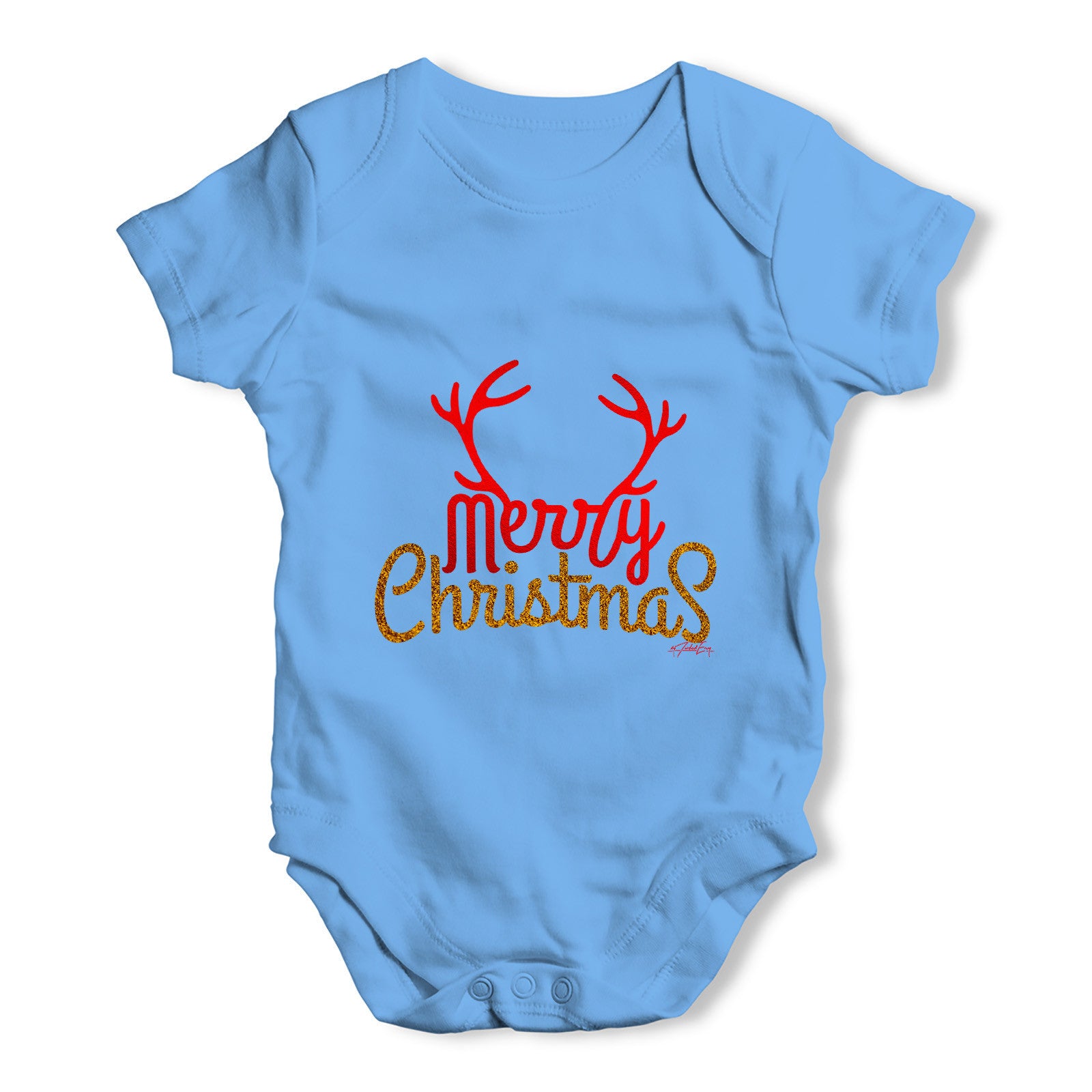 Merry Christmas Glitter Antlers Baby Grow Bodysuit