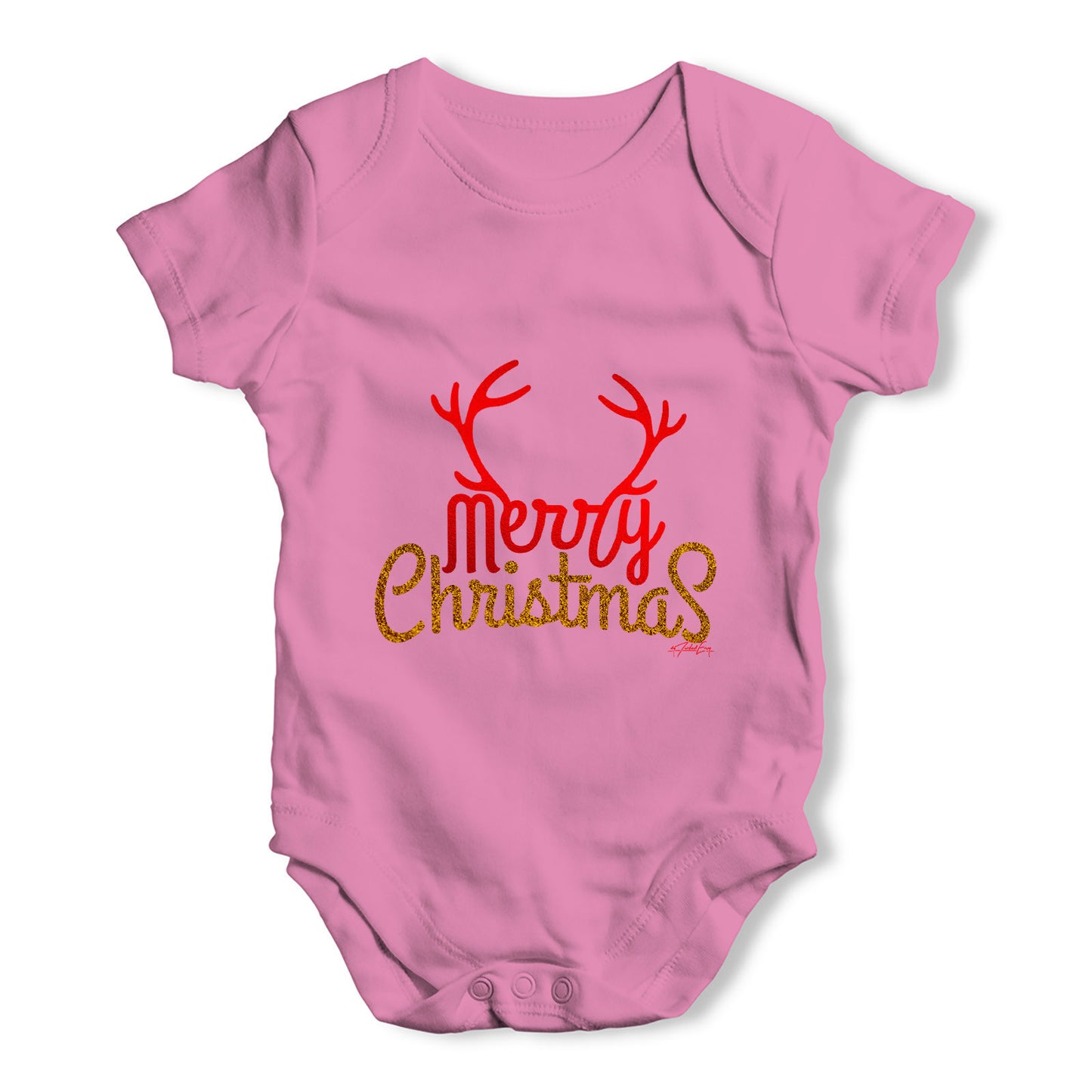 Merry Christmas Glitter Antlers Baby Grow Bodysuit