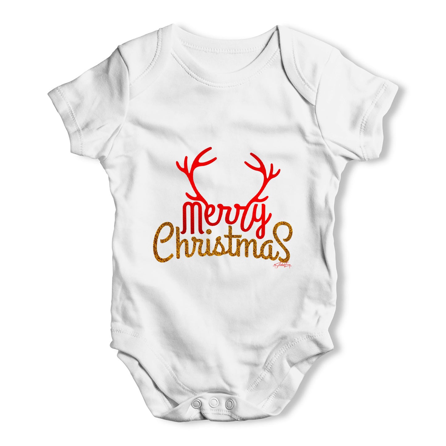 Merry Christmas Glitter Antlers Baby Grow Bodysuit