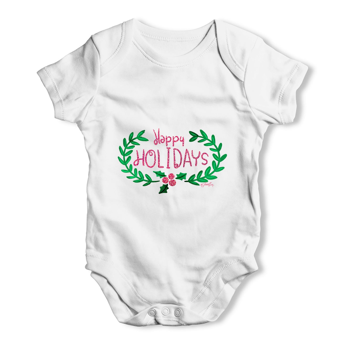 Happy Holidays Glitter Holly Baby Grow Bodysuit