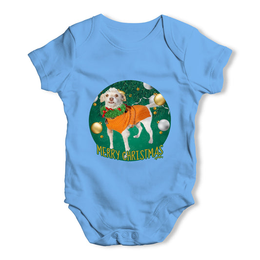 Merry Christmas Dog Bauble Baby Grow Bodysuit