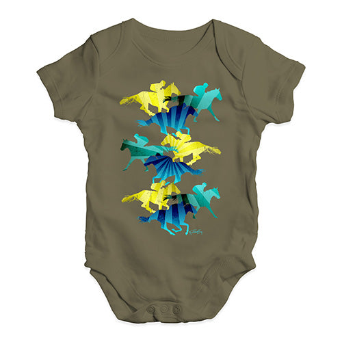Cute Infant Bodysuit Horse Racing Collage Baby Unisex Baby Grow Bodysuit 12-18 Months Khaki