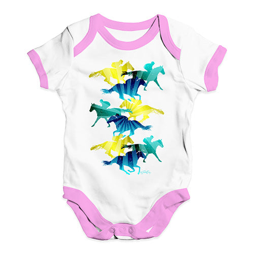 Bodysuit Baby Romper Horse Racing Collage Baby Unisex Baby Grow Bodysuit 6-12 Months White Pink Trim