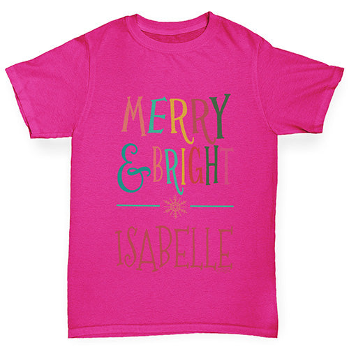 Merry And Bright Personalised Girl's T-Shirt 