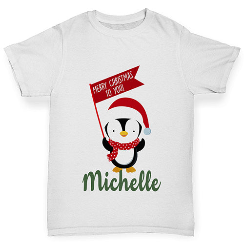 Personalised Xmas Penguin Boy's T-Shirt