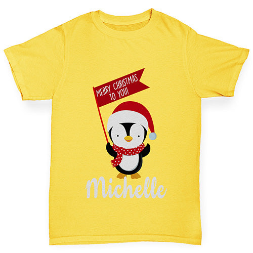 Personalised Xmas Penguin Boy's T-Shirt