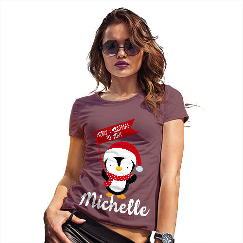 Personalised Xmas Penguin Women's T-Shirt 