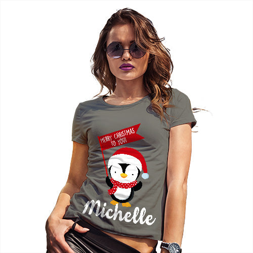 Personalised Xmas Penguin Women's T-Shirt 