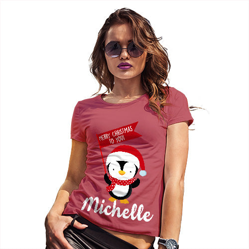 Personalised Xmas Penguin Women's T-Shirt 