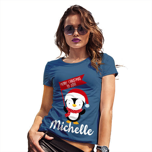Personalised Xmas Penguin Women's T-Shirt 