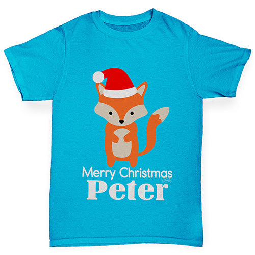Santa Hat Fox Personalised Boy's T-Shirt