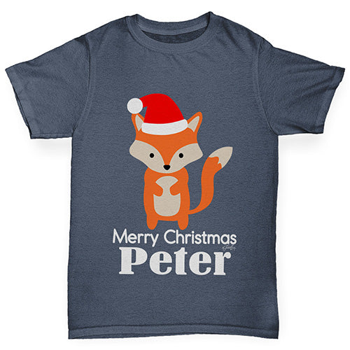 Santa Hat Fox Personalised Boy's T-Shirt
