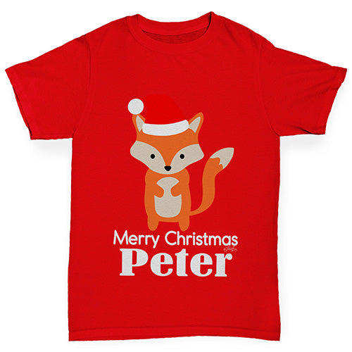 Santa Hat Fox Personalised Boy's T-Shirt