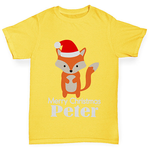 Santa Hat Fox Personalised Boy's T-Shirt